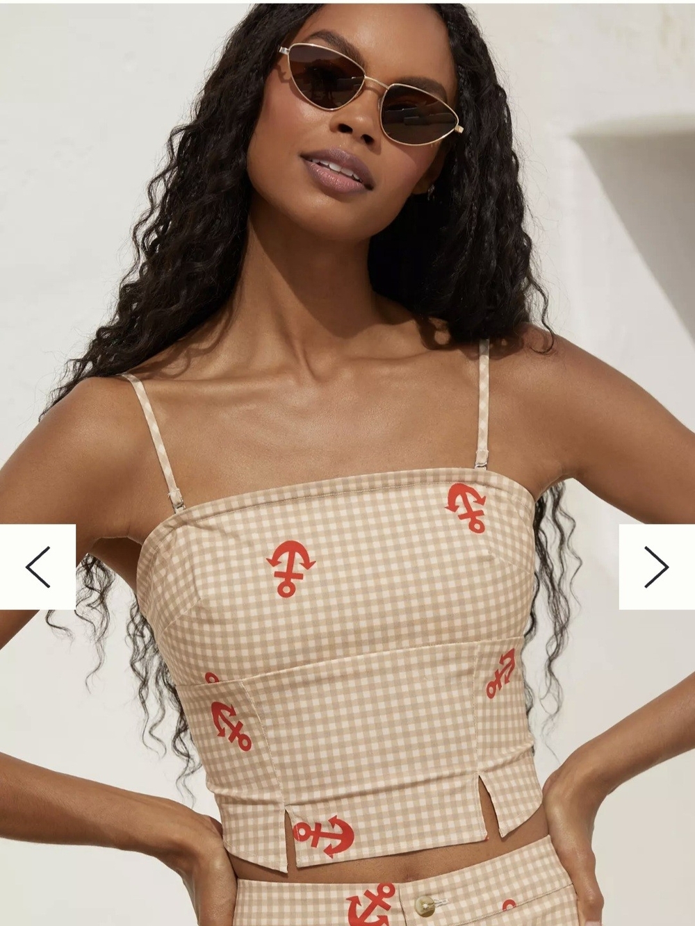 Anthroplogie Beige Gingham Anchor Print Cami Top